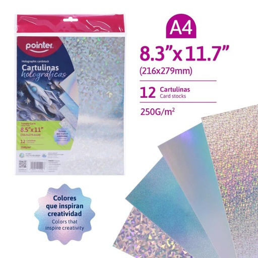 [MCT-12-H] CARTULINA HOLOGRAFICA PLATEADA 12 HOJAS A4