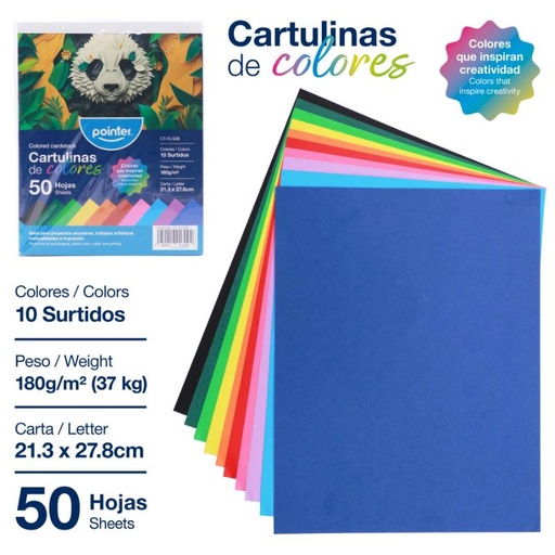[CT-10-50B] CARTULINA DE COLORES SURTIDOS x50 HOJAS