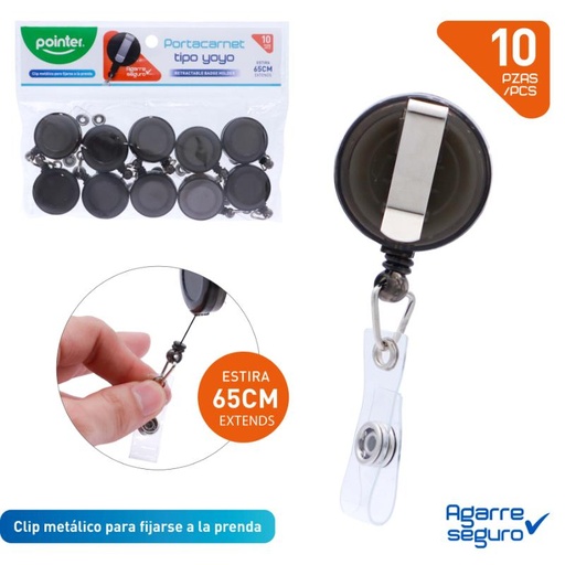 [YID-24111-BK] GANCHO NEGRO PORTA CARNET RETRACTIL x10PZAS