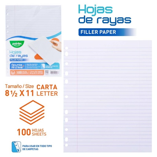 [RP-24132-RH] HOJAS DE RAYAS PERFORADAS TAMAÑO CARTA (100 HOJAS)