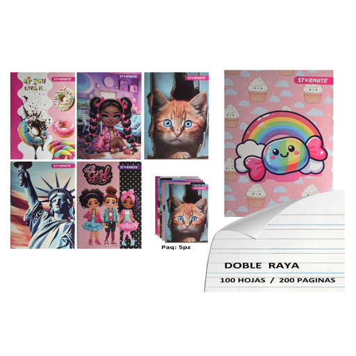[SNB-100-4] CUADERNO GRAPADO 14.2X20 DOBLE RAYA 100PAG