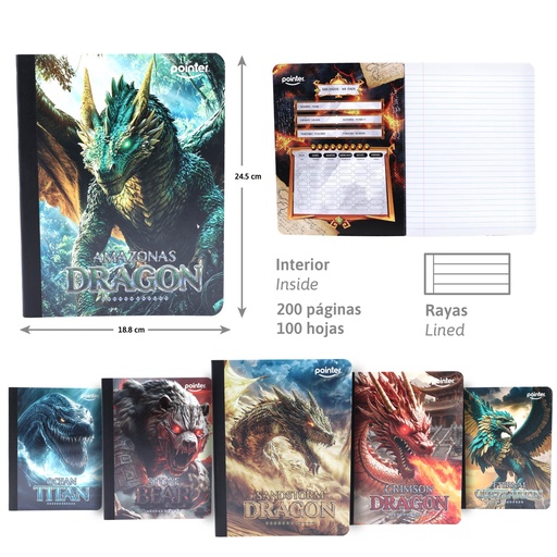 [COS-23] CUADERNO COSIDO RAYA ANCHA 200 PAGINAS (DRAGON)