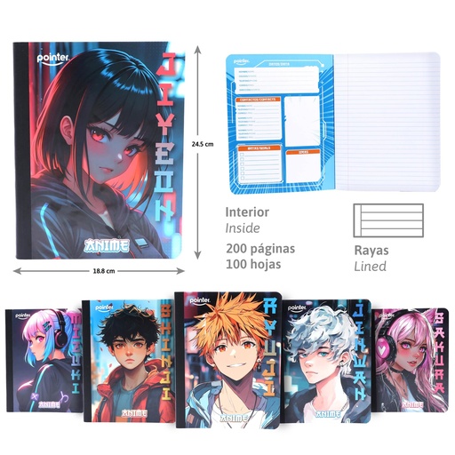 [COS-26] CUADERNO COSIDO RAYA ANCHA 200 PAGINAS (ANIME)
