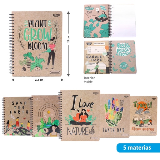 [ESP-11-5M] LIBRETA ESPIRAL ECOLOGICO - 5 MATERIAS x165 HOJAS