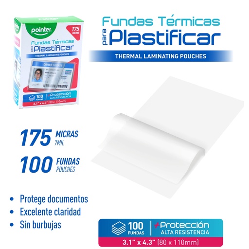[YL-80110] LAMINAS PARA PLASTIFICAR TAMAÑO CARNET 175 MICRAS - 8x11CM