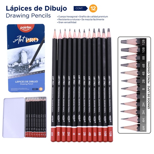[DP-12ST] SET DE LAPICES DE DIBUJO ART PRO x12 PIEZAS