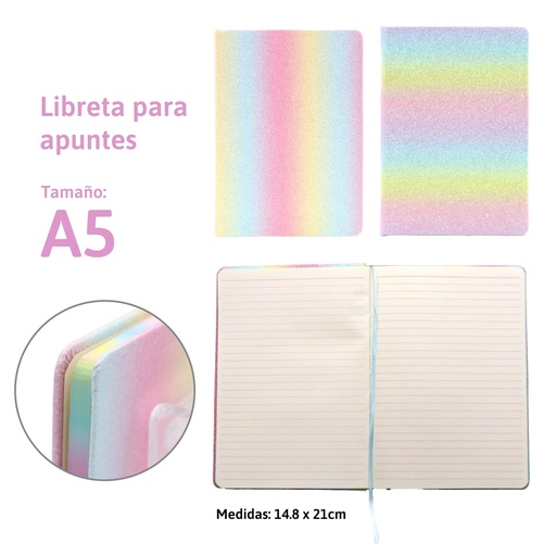 [NB-23221] LIBRETA DE APUNTES ESCARCHADA PASTEL A5 - x100 HOJAS AMARILLAS