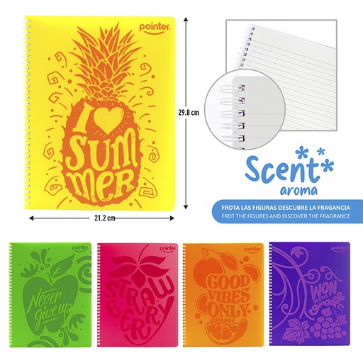 [NB-23120-L] LIBRETA ESPIRAL DE APUNTES A4/CARTA CON AROMA (FRUTAS) - 80 HOJAS AMARILLAS