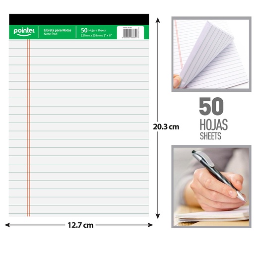 [PAD-W-S] LIBRETA PARA NOTAS EMPASTADA x50 HOJAS - 12.7 x 20.3CM