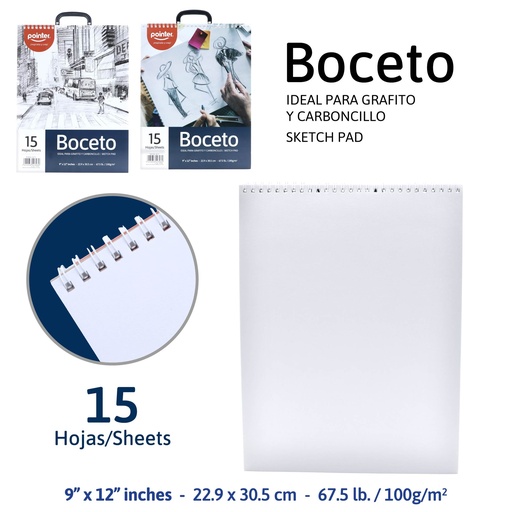 [SB-15] LIBRETA PARA BOCETOS 9x12" x15 HOJAS - PARA GRAFITO Y CARBONCILLO