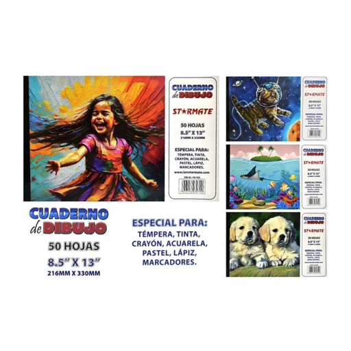 [STR-7028] LIBRO DE DIBUJO 100gsm  8.5X13.5" , 50HOJAS, DIS.INFANTIL