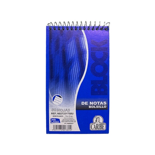 [N02T231T50U] BLOCK ESPIRAL DE BOLSILLO III RAYADO - 7,5x13CM