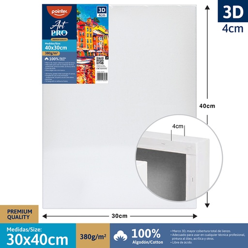 [TCA-3040] LIENZO BLANCO PREMIUM 3D - 40x30CM