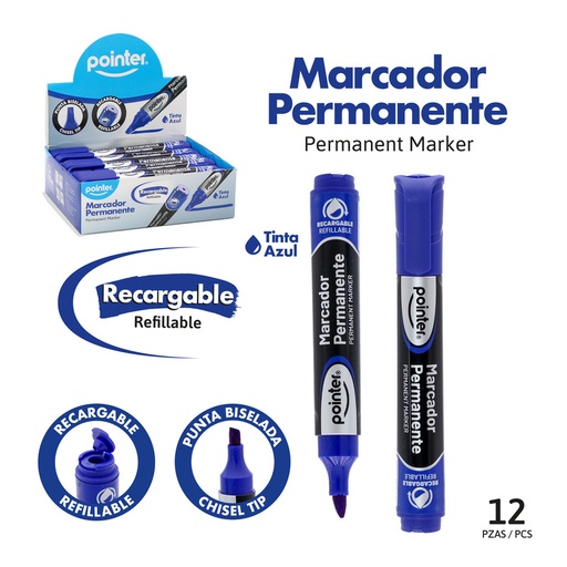[MK-2425-BU] MARCADOR PERMANENTE AZUL RECARGABLE