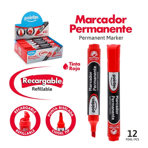 [MK-2425-RD] MARCADOR PERMANENTE ROJO RECARGABLE