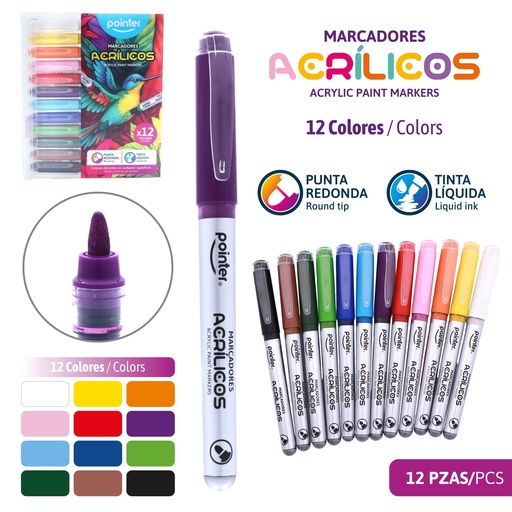 [AMK-2538] MARCADORES ACRILICOS 12 PIEZAS
