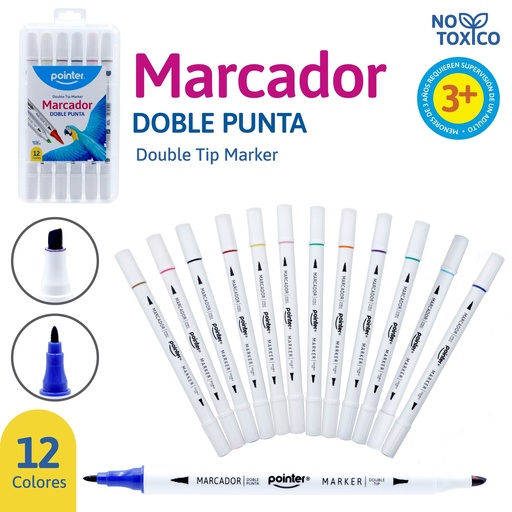 [WC-1917-12] SET DE MARCADORES DELGADOS DOBLE PUNTA x12 COLORES