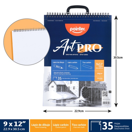 [DBSK-160-912] BLOCK ART PRO 9x12" x35 HOJAS - PARA LAPIZ DE DIBUJO, TIZA Y LAPIZ DE CARBON