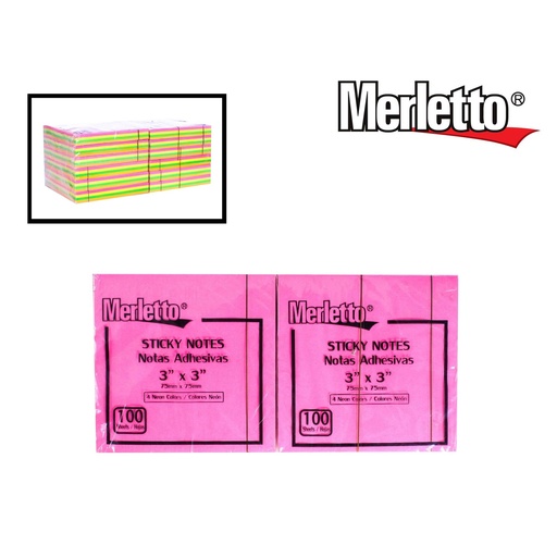 [780-7131364] NOTAS ADHESIVAS NEON - 3x3" x100 HOJAS