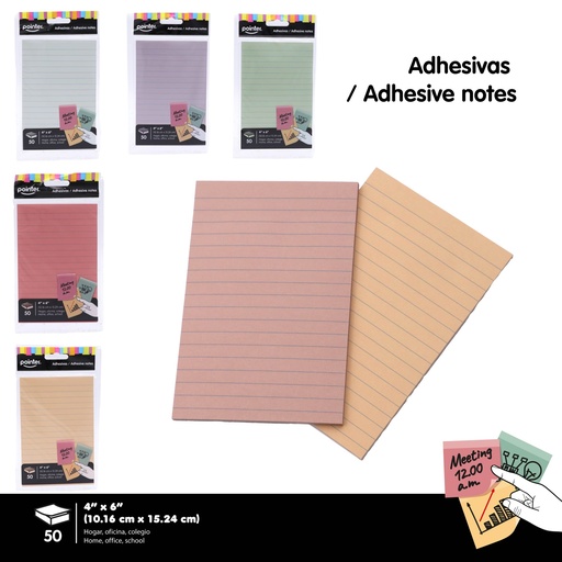 [STN-4650M] NOTAS ADHESIVAS 4"x6" 50 HOJAS 5 COLORES