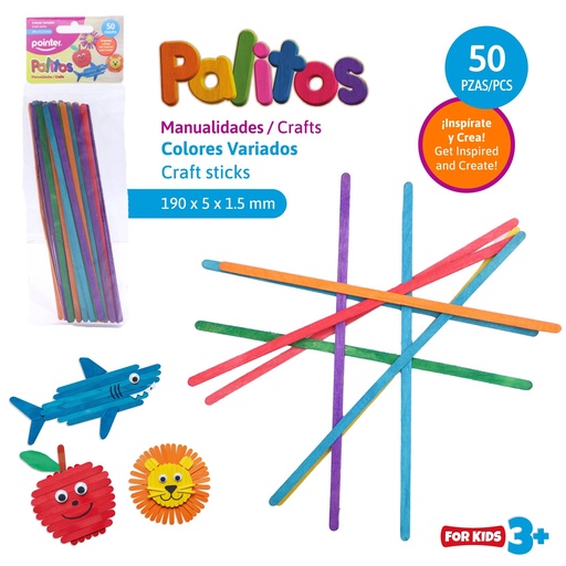 [FW-1905-CO] PALITOS PARA MANUALIDADES (COLORES SURTIDOS) - 19 x 0.5 x 0.15CM x50PZAS
