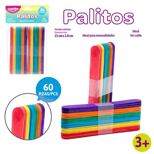 [ST-60CO-1] PALITOS DE COLORES PARA MANUALIDADES x 60 PZAS. (JUMBO)