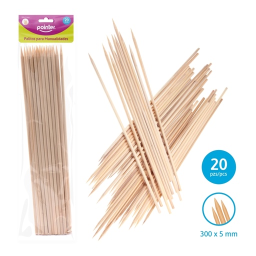 [RW-3005-S] PALITOS PARA MANUALIDADES (COLOR NATURAL) - 300 x 5MM x20PZAS