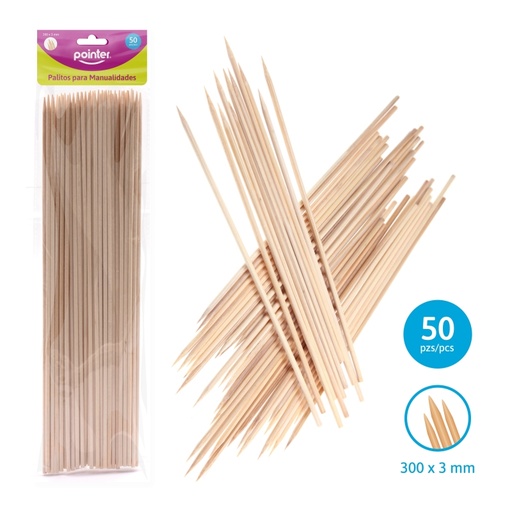 [RW-3003-S] PALITOS PARA MANUALIDADES (COLOR NATURAL) - 300 x 3MM x50PZAS