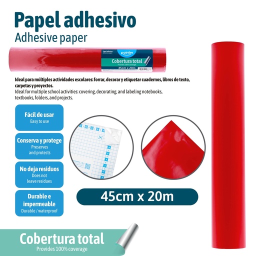 [PAC-20M-RD] PAPEL ADHESIVO 20 ROJO