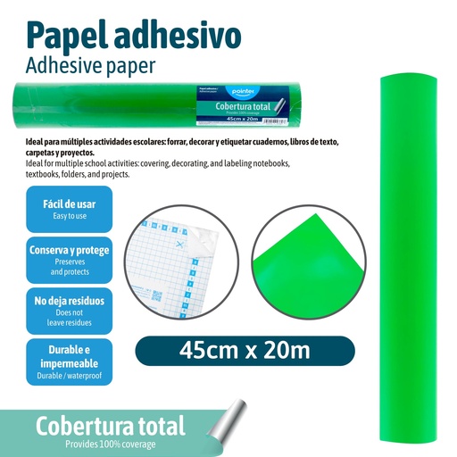 [PAC-20M-GR] PAPEL ADHESIVO 20M VERDE