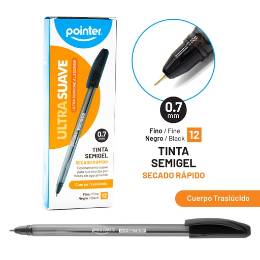 [BP-1007-N] BOLIGRAFO SEMIGEL NEGRO - ULTRA SUAVE 0.7 MM UNIDAD