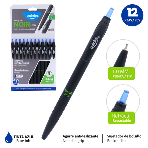 [BP-4110-A] BOLIGRAFO RETRACTIL TINTA AZUL NOIR PEN 1.0MM UNIDAD
