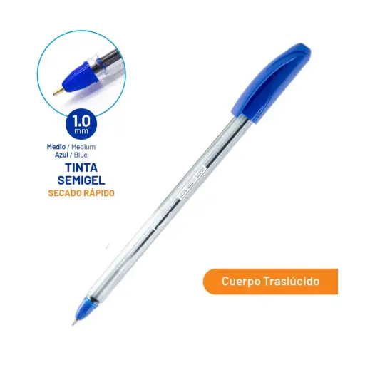 [BP-1010-A] BOLIGRAFO AZUL SEMIGEL ULTRA SUAVE 1.0MM UNIDAD