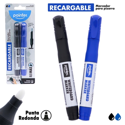 [WM-400-AS-2B] MARCADOR PARA TABLERO TINTA LIQUIDA 2 PIEZAS (NEGRO Y AZUL)