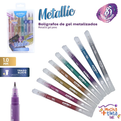[GIP-25118] BOLIGRAFOS DE GEL METALIZADOS 8 COLORES 1.0 mm