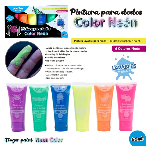 [WCT-22123-N] PINTA DEDOS 60ml x 6 COLORES (NEON)