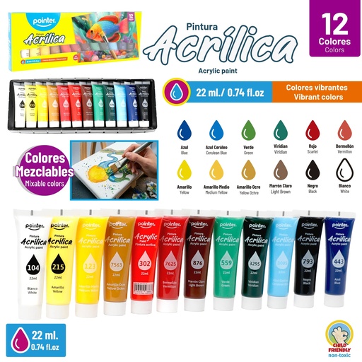 [BAP-622-12] PINTURA ACRILICA 22ML x12 COLORES