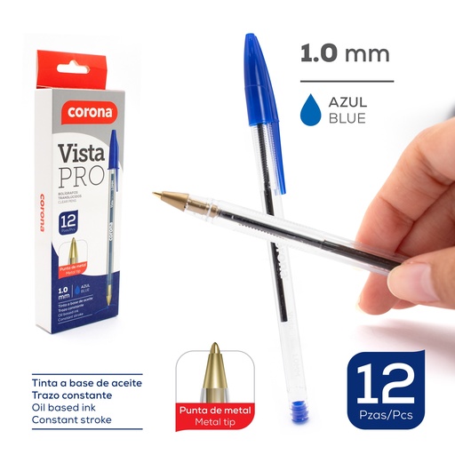 [BP-940-BU] BOLIGRAFO VISTA PRO AZUL 1.0MM x12