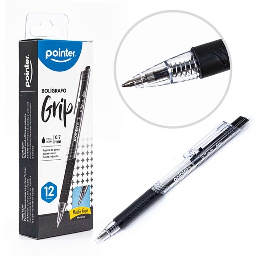 [BP-185-BK-12] BOLIGRAFOS GRIP 0.7MM (NEGRO) UNIDAD