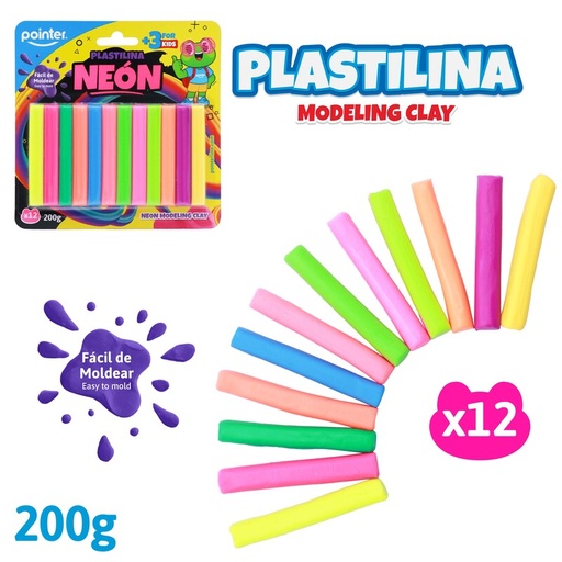 [PST-12200-NE] PACK DE PLASTILINAS PARA MOLDEAR x12 COLORES NEON