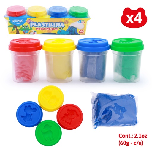 [DGH-460] PLASTILINA PARA MOLDEAR x4 COLORES BRILLANTES