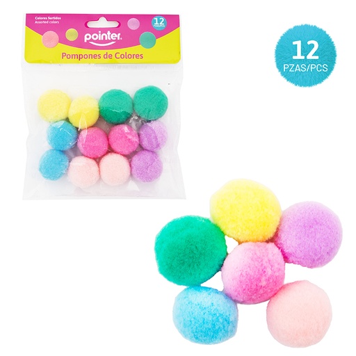 [ANC-23141] POMPONES DE COLORES PASTELES SURTIDOS - x12PZAS