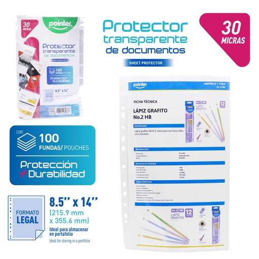 [PNT-FP-3-100-OF] FUNDAS PROTECTORAS TRANSPARENTE 30 MICRAS - 100 HOJAS 22x34Cm