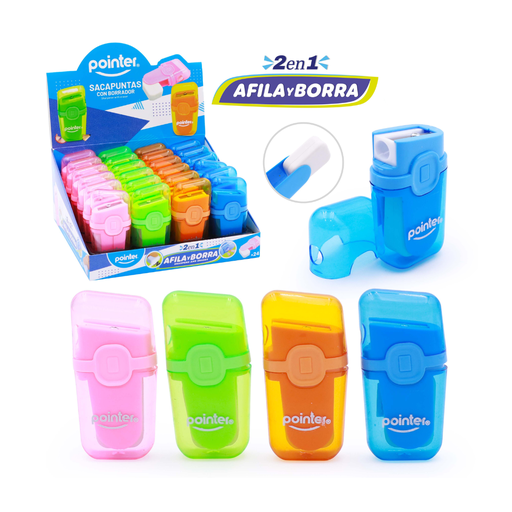 [ER-1809] SACAPUNTAS CON DEPOSITO + BORRADOR x 24 PIEZAS