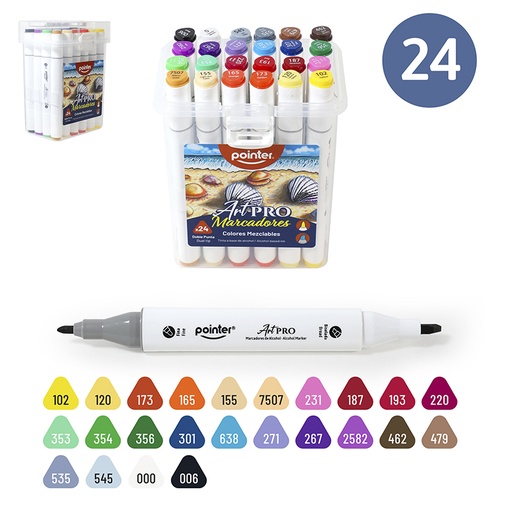 [AHC-24] SET DE MARCADORES MEZCLABLES ART PRO DOBLE PUNTA x24 COLORES