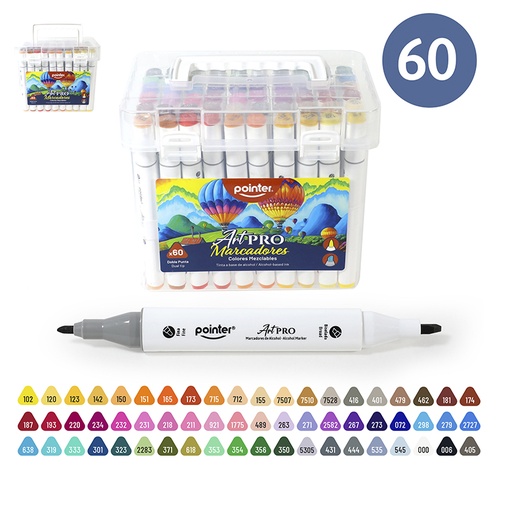 [AHC-60] SET DE MARCADORES MEZCLABLES ART PRO DOBLE PUNTA x60 COLORES