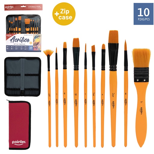 [AB-2338-ACR] SET DE PINCELES PARA ACRILICO x10PZAS