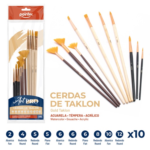 [AB8-10PC] SET DE PINCELES ART PRO x10PZAS